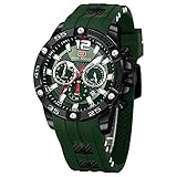 FAMVNTN Orologio da uomo sportivo militare, impermeabile, cronografo, analogico, al quarzo, con data luminosa, classico, elegante, alla moda, casual, regalo elegante per uomo, Verde