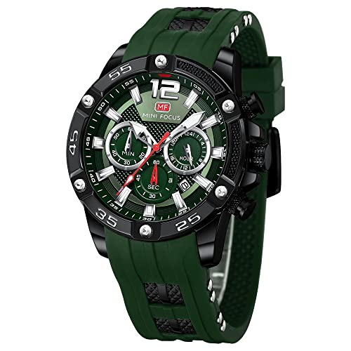 KXAITO Mens Watches Military Sport Waterproof Chronograph Watch Luminous Silicon Leather Strap Casual Watches for Men Fashion Analog Quartz Business Wrist Watch Clock, 0349G Black&Green, Large, (B0C17MTMJ1) Amazon Price History, Amazon Price Tracker