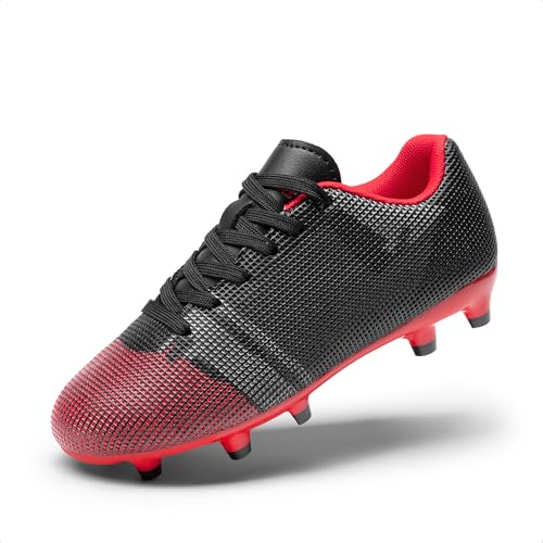DREAM PAIRS Boys Girls Soccer Cleats Youth Firm Groud Athletic Outdoor Trainning Football Shoes for Little/Big Kid,Size 13 Little Kid,Black/Red,KKUMSO2508