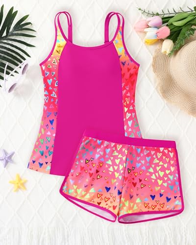 Image of Teen Girls Tankini Swimsuit Adjustable Straps Modest Bathing Suits Girl 2 Piece Swimwear with Shorts 7-16 Years