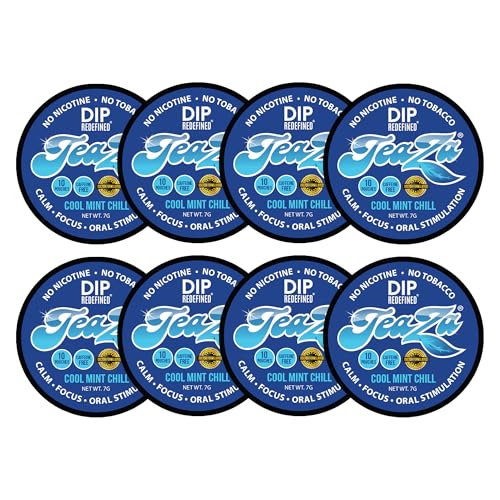Teaza Herbal Energy Pouches, Tobacco Alternative Nicotine Free, Chill with Relora Alternative Snuff Healthy Dip, Caffeine & Tobacco Free Chew Premium Crisp Minty Flavor - Cool Mint Chill (8 Pack)