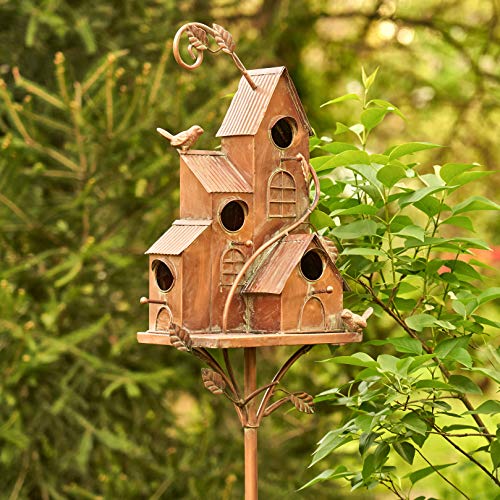Large Copper Colored Multi-Birdhouse Stakes, Room For 4 Bird Families In Each (Castle Home) #TOP4