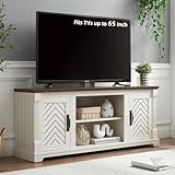 Minifeel Farmhouse TV Stand for 65+ Inch TV, 25' Tall Entertainment Center with Barn Door, Rustic TV Stands for Bedroom with Adjustable Shelf, Wooden TV Consoles for Living Room, Antique White