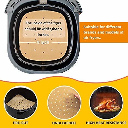 katbite Heavy Duty Air Fryer Liners 200 Pcs, 9 Inch (23cm) Perforated Parchment Paper for Air Fryer, Extra Strong, Non-Stick