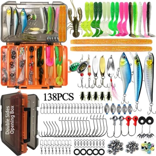 Oasisgalore Fishing Lures Kit with Tackle Box 138Pcs Fishing Gear Bait Accessories Hooks for Freshwater