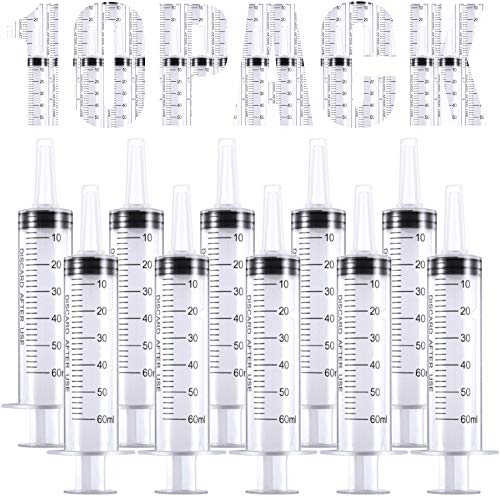 10 Pack 60ml Syringe, Large Plastic Syringe for Lip Gloss Individual Sealed with Measurement, for Scientific Labs, Dispensing, Measuring, Watering, Refilling, Feeding Pets, Oil or Glue Applicator