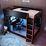 Flair Furnishings Recoil - Small Double High Sleeper Bed for Kids, Gaming Bed with Desk and LED Lighting, Heavy Duty and Sturdy, TV Compatible, Space-Saving Design (Black)