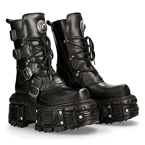 New Rock BOOTS TANK373-S1 Black Leather Unisex Combat Platform Biker Goth Shoes2