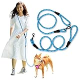 Wagoo 犬 リード ショルダーリード 3m ロープ 小型、中型、大型犬用リード 肩掛け ハンズフリー たすき掛け 斜め掛け 多機能 (太さ1.0cm/M, ブルー)