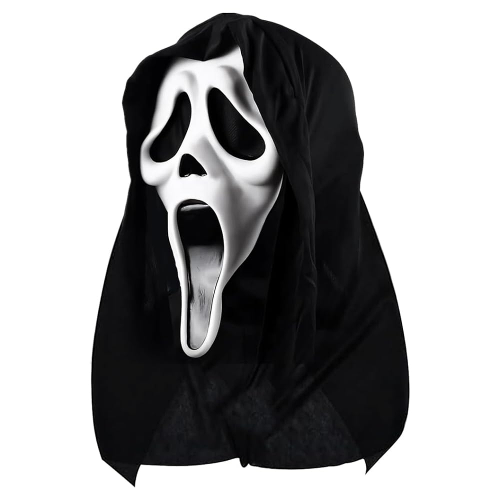 LIUWAZJ Adult Scream Mask, Ghost Mask, Halloween Latex Full Head Black White Face Mask, Horrible Skull Face Mask for Halloween Costume Cosplay Party Decorations Fancy Dress Costume Accessory