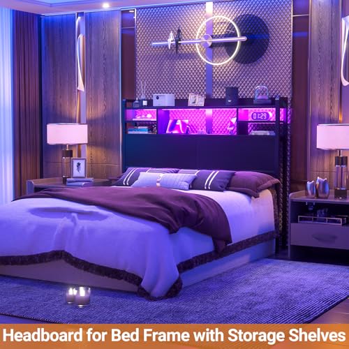 Aheaplus Headboard for Full Size Bed with Storage, Headboards with LED Light, Power Outlets, USB Ports Full Size Head Board, Wood headboard Only Sturdy and Stable Headboards, Modern, Black