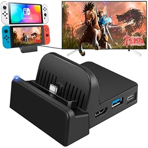 Switch Dock for Switch, Portable Docking Station for TV with 4K HDMI/USB 3.0/ USB-C Charging Ports, Black, Replacement for Official Switch Dock