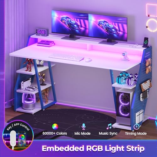 SEDETA 55'' Gaming Desk with LED Lights, Storage, and Monitor Stand - Ideal for Bedroom or Living Room