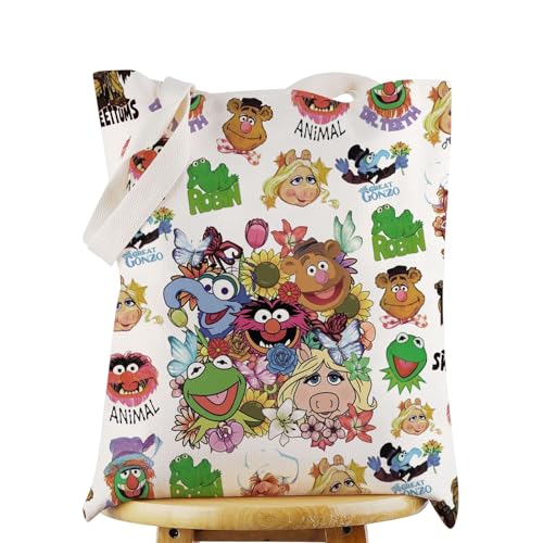 WZMPA Miss Pig Tote Bag Frog Fans Gift Foz Bear & Pepe Reusable Shoulder Bag Gonzo & Walter Merch (Miss Pig & Foz Bear TG)