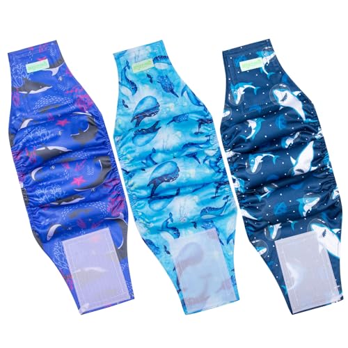 Image of wegreeco Washable Male Dog Belly Band (Stylish Pattern)- Pack of 3 - Washable Male Dog Belly Wrap, Dog Diapers Male (Ocean Adventure, X-Large)