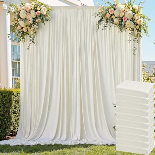 Toile de fond de mariage infroissable en polyester soyeux ivoire avec 10 rideaux