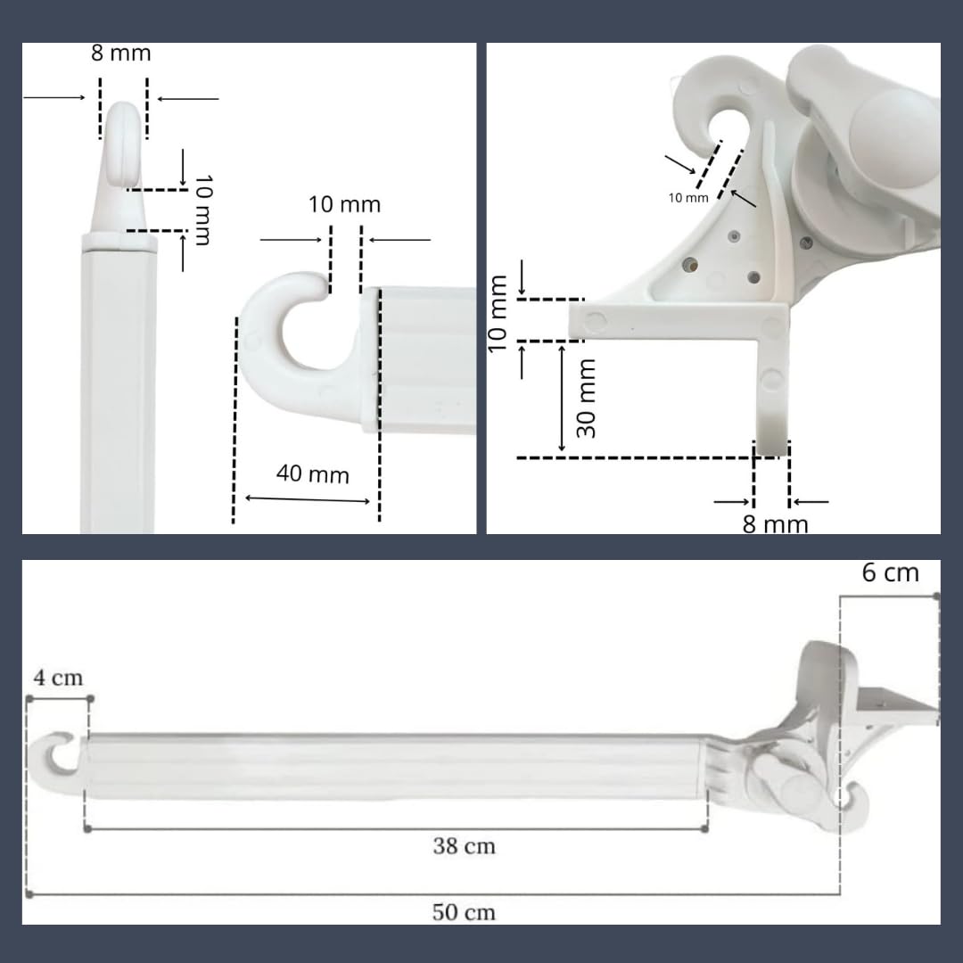 Braccetti per Tende da Sole Esterne in PVC Bianco 50 cm Regolabili 180° 1 Coppia