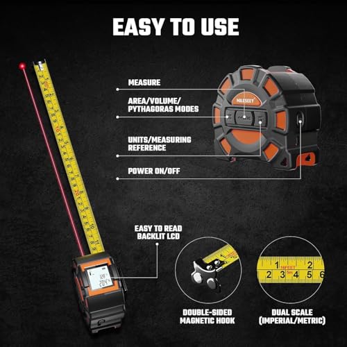 Image of MILESEEY 2-in-1 Laser Measuring Tape, 16Ft Tape Measure & 131Ft Rechargeable Laser Measurement Tool with Backlit Display, Auto-Lock Tape with Magnetic Hook, M /Ft /In /Ft+In, 20 Groups Historical Memory