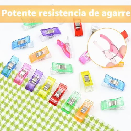 Miniatura 4 de Stalora 100 Pinzas De Costura De Plástico En 9 Colores, Clips Para Tela Y Ropa, Accesorios De Costura Multiusos Para Acolchar, Manualidades, Tejer Y Fijación De Tela