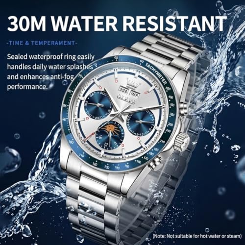 Image of OLEVS Men's Automatic Watch Batteryless Waterproof Mechanical Self Winding Stainless Steel Dress Luxuxry Wrist Watch with Tourbillon, Day-Day-Year & Chronograph Gift for Him Relojes de Hombres