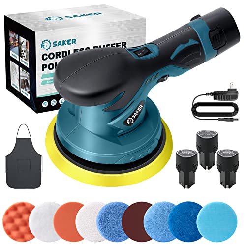 Saker Cordless Car Buffer Polisher - 6 Inch Portable Polishing Waxer Machine Kit For Car Detailing, With 3Pcs 12V 2000Mah Batteries, Extra 10 Pcs Attachments #TOP24