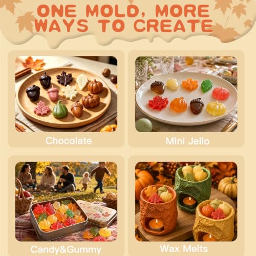 Image of HKNMTT 2Pcs Mini Pumpkin Silicone Molds 36-Cavity 9 Shapes Fall Candy Molds