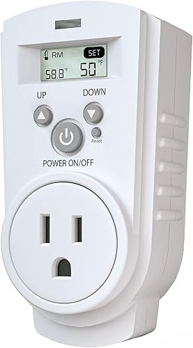 EconoHome Termostato digital enchufable, termostato programable con pantalla LCD, control de temperatura y botones de encendido, compatible con