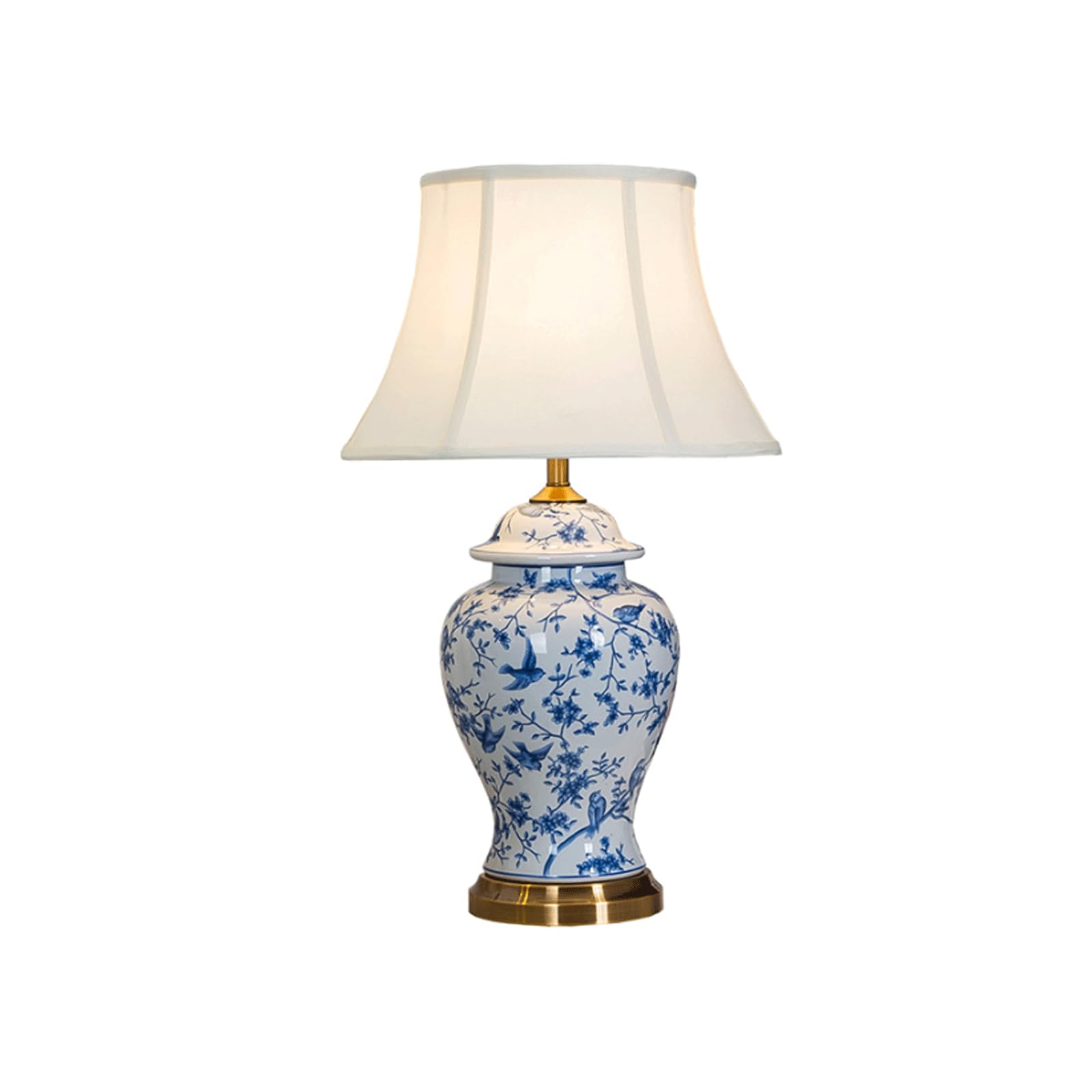 Lámpara de Mesa de Porcelana Azul y Blanca de Azules clásicas Flores y pájaros de Mesa de cerámica lámpara de Noche Floral Vintage para Escritorio