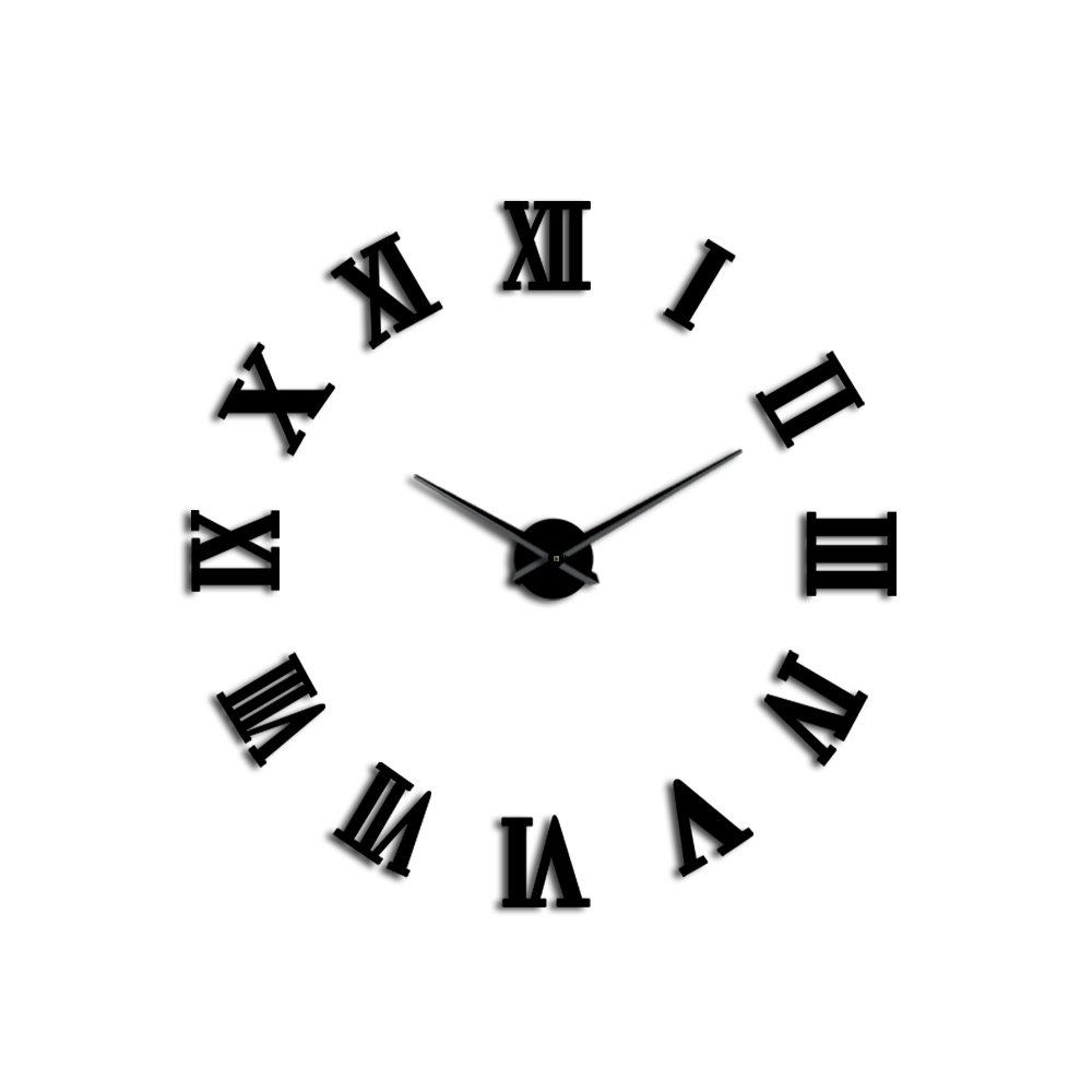 Modern DIY 3D Roman Number Wall Clock – Mirror Surface Sticker Decor, Battery Powered