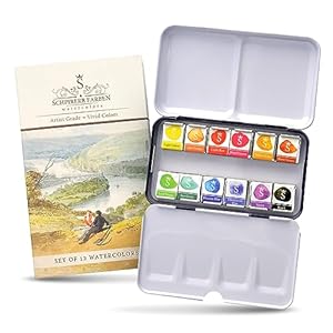 SCHPIRERR FARBEN – Watercolor Paint Set with Rich Pigment, Watercolor Set for Adults and Children, Portable Painter Palette in a Tin Box with a Metal Ring, 12 Vivid Colors