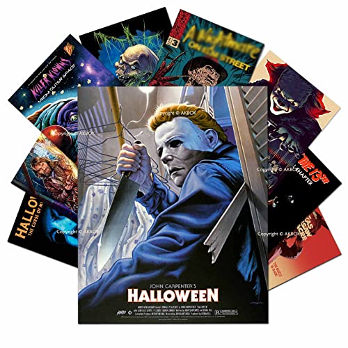 Juego de pósteres de película de terror vintage, impresiones artísticas clásicas de películas de terror, decoración de teatro de cuevas, 9 piezas de 8x10 pulgadas sin marco