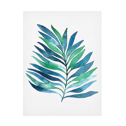 Trademark Fine Art Canvas Wall Art - Cami Juncos 'Blue and Green Watercolor Leaves 1' Wall Art for Living Room, Bedroom, or Office Décor 18 x 24 Inches