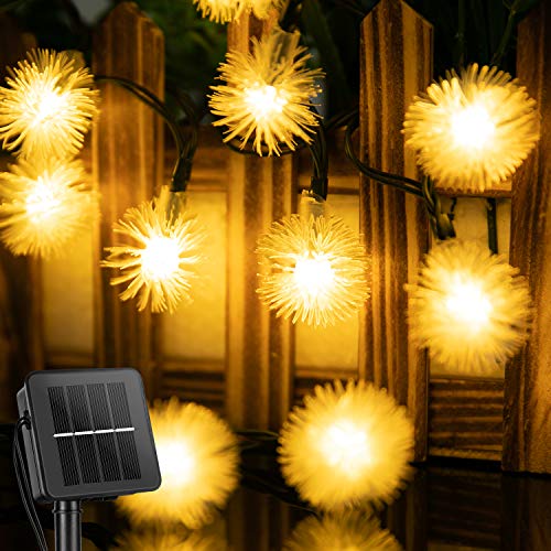 Solar Snow Ball String Lights Outdoor 35.6 Feet 60 Led Waterproof Fairy Lights with 8 Lighting Modes, Solar Powered Decorative Lights for Patio Yard Garden Wedding Christmas Party(Warm White)