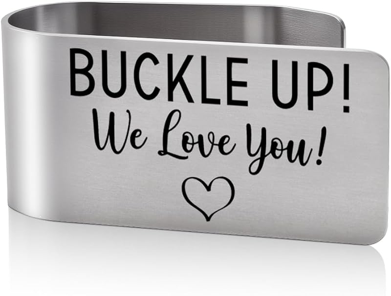 Clipe para Para-Sol de Carro com Mensagem “Buckle Up We Love You”, em Aço Inoxidável, LAGZDFC ZVC068