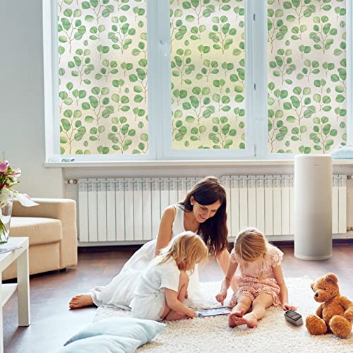 Dktie Leaves Series Bathroom Window Privacy Film, Fashion Nordic Style Stained Glass Window Film, Frosted Static Cling No Glue (Leaf 222, 17.5'' X 78.7'') #TOP4