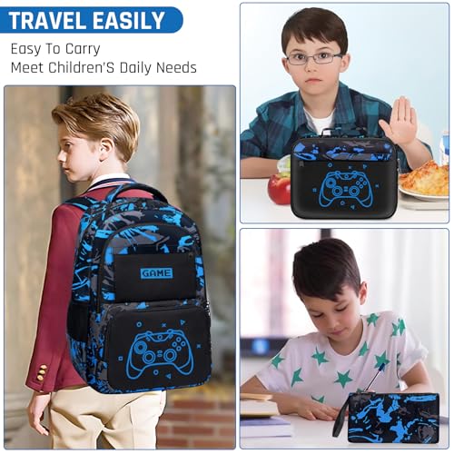 Fitvc Mochila para meninos, mochila para livros do ensino fundamental, Conjunto de mochila Game001