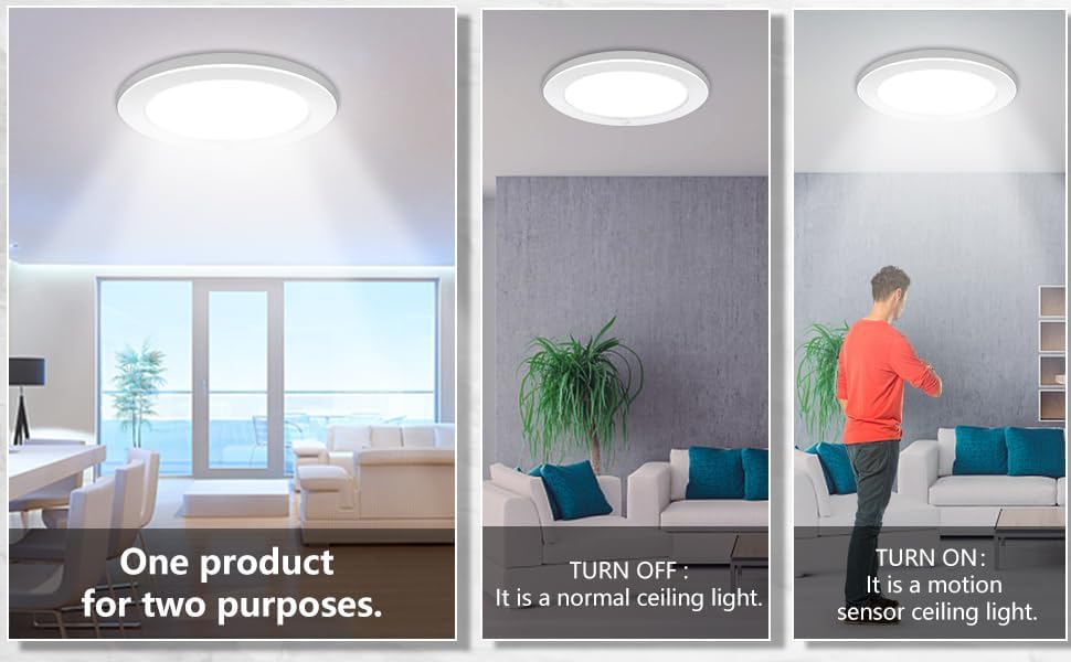 Miniatura 8 de Lámpara de techo con sensor de movimiento 18W 1600LM 9inch Montaje empotrado LED Luminaria con sensor inalámbrico, luces de techo interiores