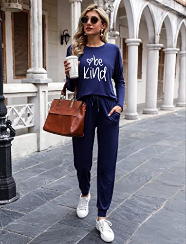 Letnewf Women Sweatsuits Set Long Sleeve Round Neck Tracksuit Sports Two Piece Outfits With Pockets #TOP1