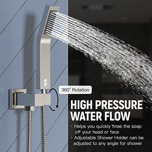 Sr Sun Rise Shower System With Push Button Diverter Bathroom Luxury 12 Inch Rain Shower Head With Handheld Spray, High Pressure Shower Faucet Combo Set With Rough-In Valve & Trims, Brushed Nickel #TOP3