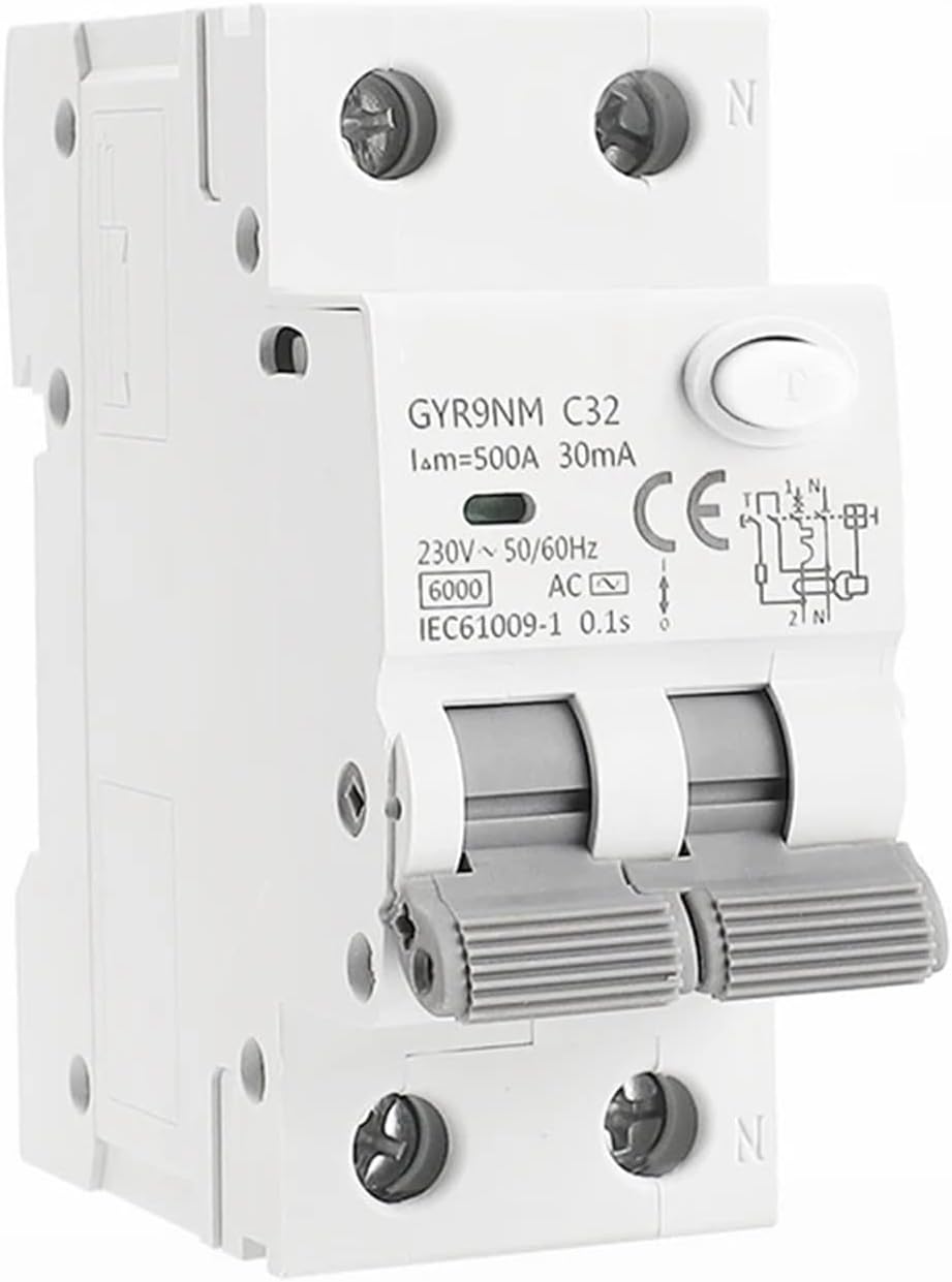 GYR9NM AC Type 2P 4P Magnetic Circuit Breaker with Over Current and Leakage Protection Din Rail 10A 16A 25A 32A 40A 1Pcs(Color:2P 10A,Size:100mA)