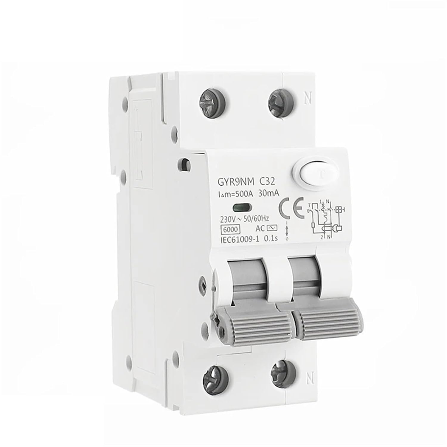 GYR9NM AC Type RCBO 2P 4P Magnetic Circuit Breaker with Over Current and Leakage Protection Din Rail 10A 16A 25A 32A 40A 1Pcs(30mA,4P 32A)