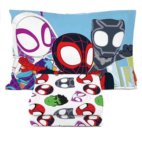 Image of Sunny Side Up Spidey & His Amazing Friends Twin Sheet Set - 3 Piece Kids Bedding Set Includes Pillow Cover - Super Soft Superhero Microfiber Sheets Features Miles Morales & Ghost Spider