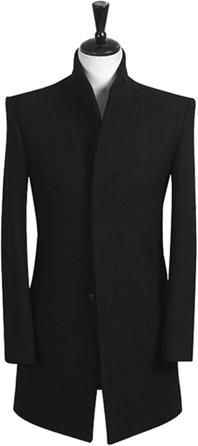 xxxiticat Men's Wool Blend Pea Coat Black Suit Jacket Stand Collar Single Breasted Long Overcoat Winter Trench Coat Peacoat