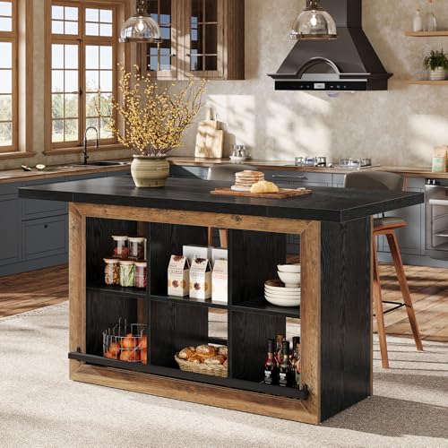 Tribesigns Kitchen Island with Storage, Counter Height Kitchen Island Table with 6 Open Cubbies and Footrests, Coffee Bar Table for Dining Room