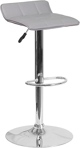 Flash Furniture Taburete de bar de altura ajustable de vinilo negro contemporáneo con asiento ondulado acolchado y base cromada