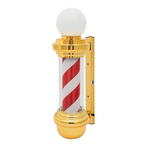 DNYSYSJ Luz LED de poste de peluquería de 27 pulgadas, letrero abierto giratorio rojo dorado y blanco, IP54 impermeable, ahorra energía, montaje en