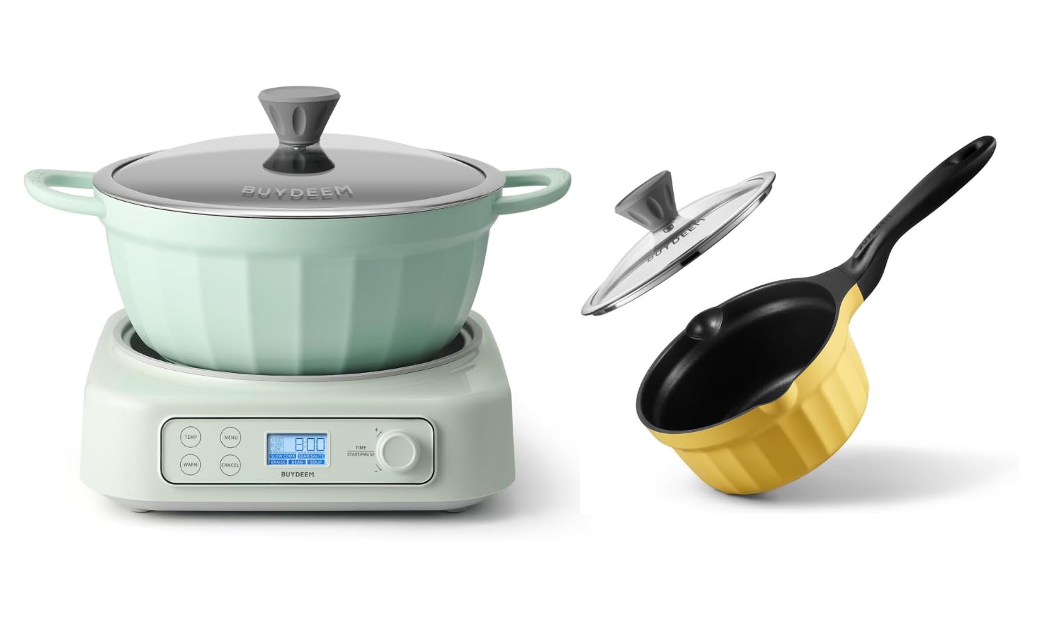 BUYDEEM 5-in-1 Slow Cooker 4 7QT with Removable Nonstick Stockpot CP141 Cast Aluminum Non Stick Sauce Pan 2QT