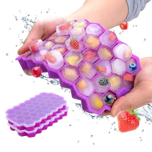 Image of AIG Silicone Ice Cube Trays with Lids - 2 Pack Easy-Release Hexagon Ice Maker for Freezer, Reusable Food-Grade Ice Molds for Cocktail Bar, Whiskey, Iced Coffee & Home Kitchen (Purple)