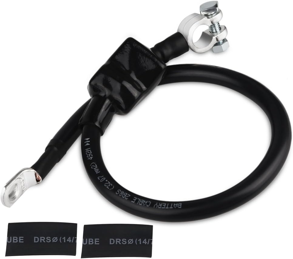 Negative Battery Cable Wire 2 AWG 2-Gauge 20 Inches with 2 hot melt adhesives Pure Copper Perfect Connection for Ship Boat Small Yacht RV Camper Truck Car Vehicle