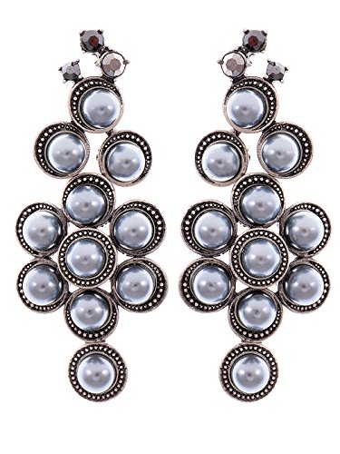 Alilang Gunmetal Grey Faux Pearls Swarovski Crystal Rhinestones Grape Cluster Fruit Dangle Earrings #TOP10